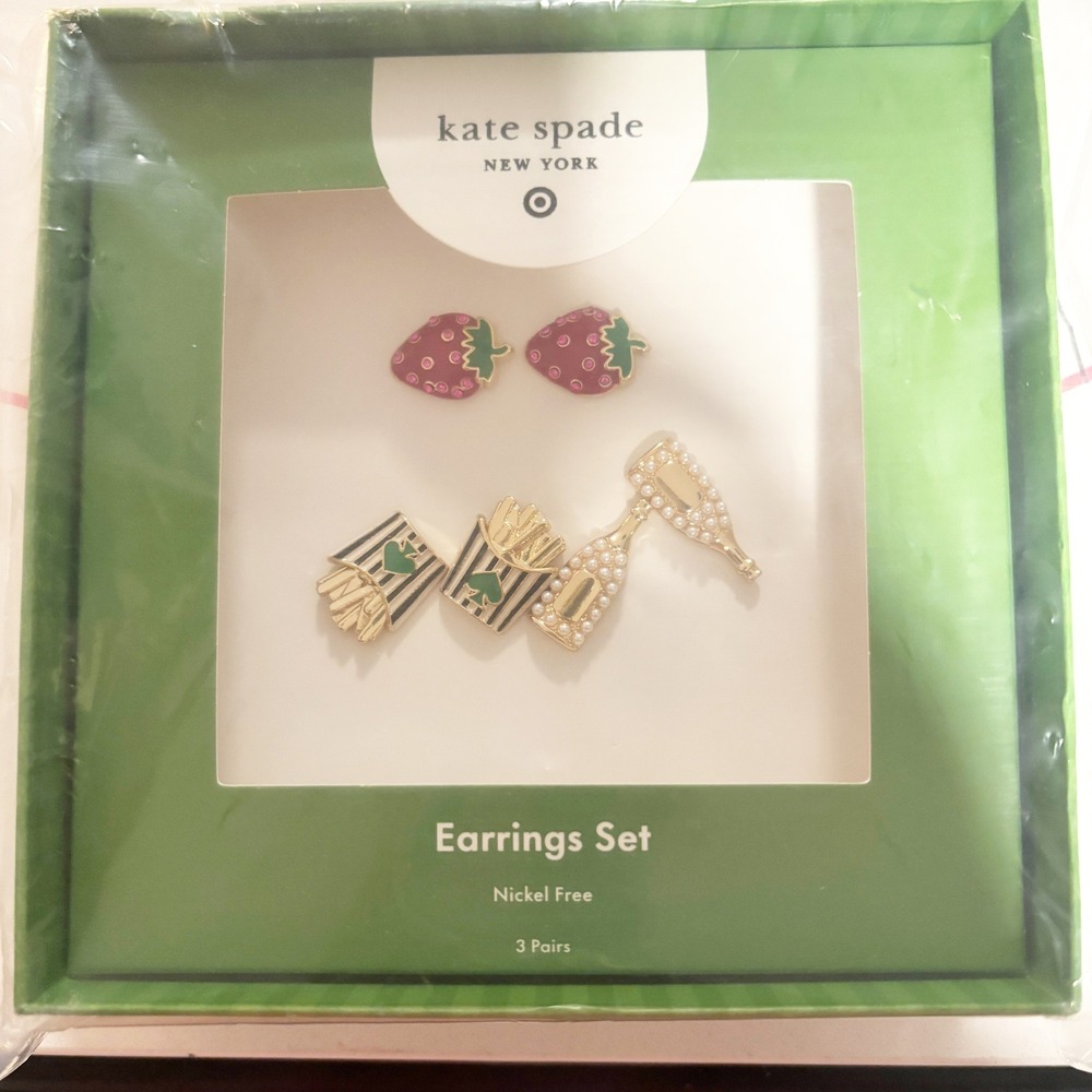 Kate‎ Spade New York Earrings Set - Strawberries French Fries Champagne Bottle - Picture 2 of 3
